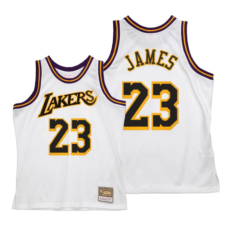 Men's Los Angeles Lakers LeBron James #23 NBA Hardwood Classics Reload 2.0 White Basketball Jersey FBI2283XU